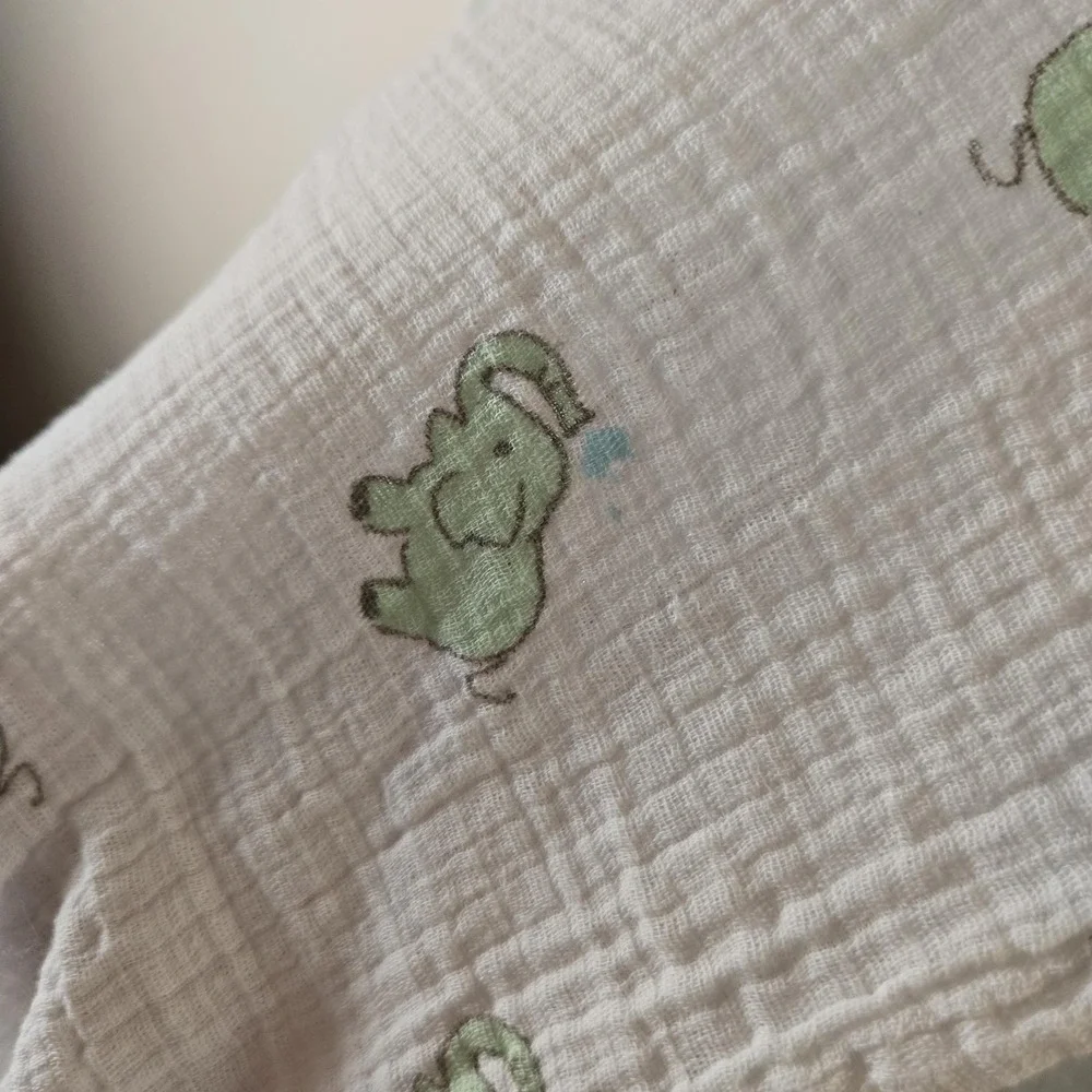 Aden + Anais‎ Muslin Swaddle Baby Blanket White Green Elephant Print 100% Cotton